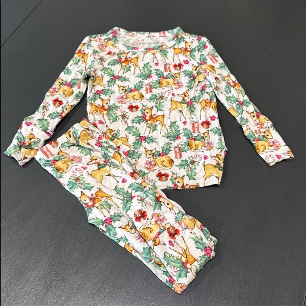 Posh Peanut Deerest Classic Pajama Set 2T Bamboo Deer & Holly Christmas